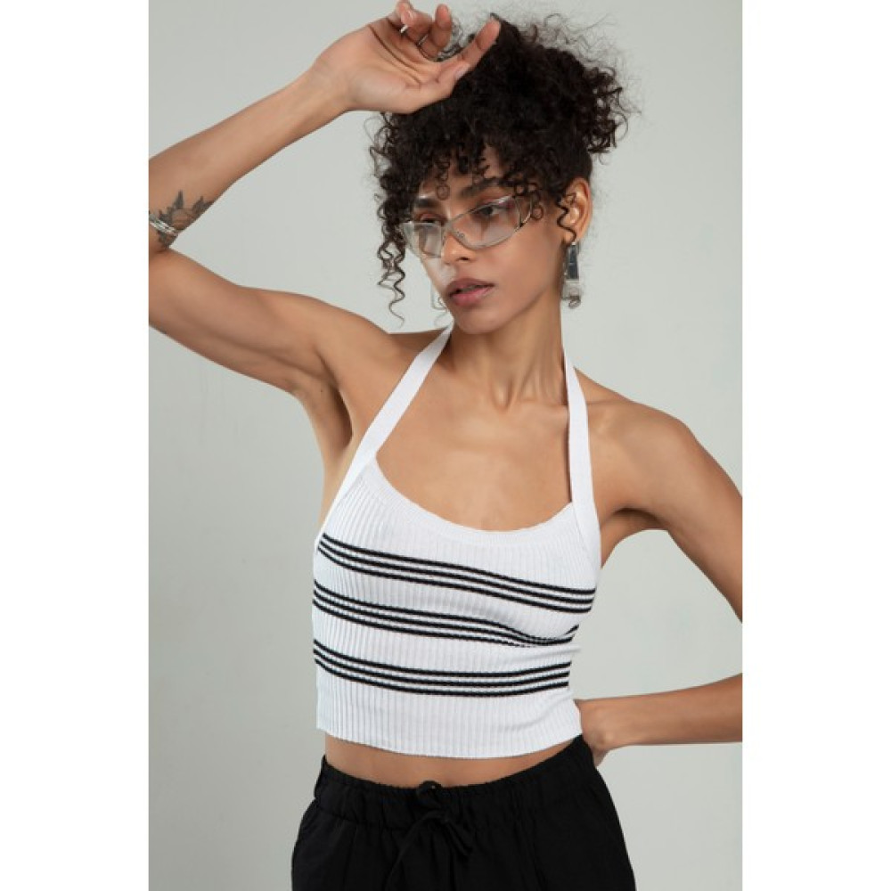 sifu tekstil Siyah-beyaz Renkli Kadın Spor Kendinden Askılı Çizğili Fitil Örgülü Triko Badi Büstiyer Crop Top SFYZ1015 Bluz Fiyatı