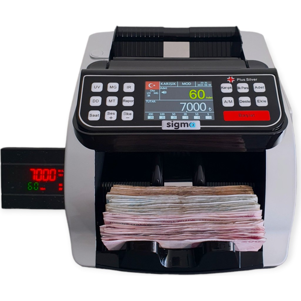 Sigma Silver Karışık Para Sayma Makinesi - TL ve Euro Karışık , Usd Gbp Adet Sayım + Türkçe Konuşma + 3 Farklı Ekran - Son Sürüm Ev, Yaşam, Ofis, Kırtasiye Fiyatı