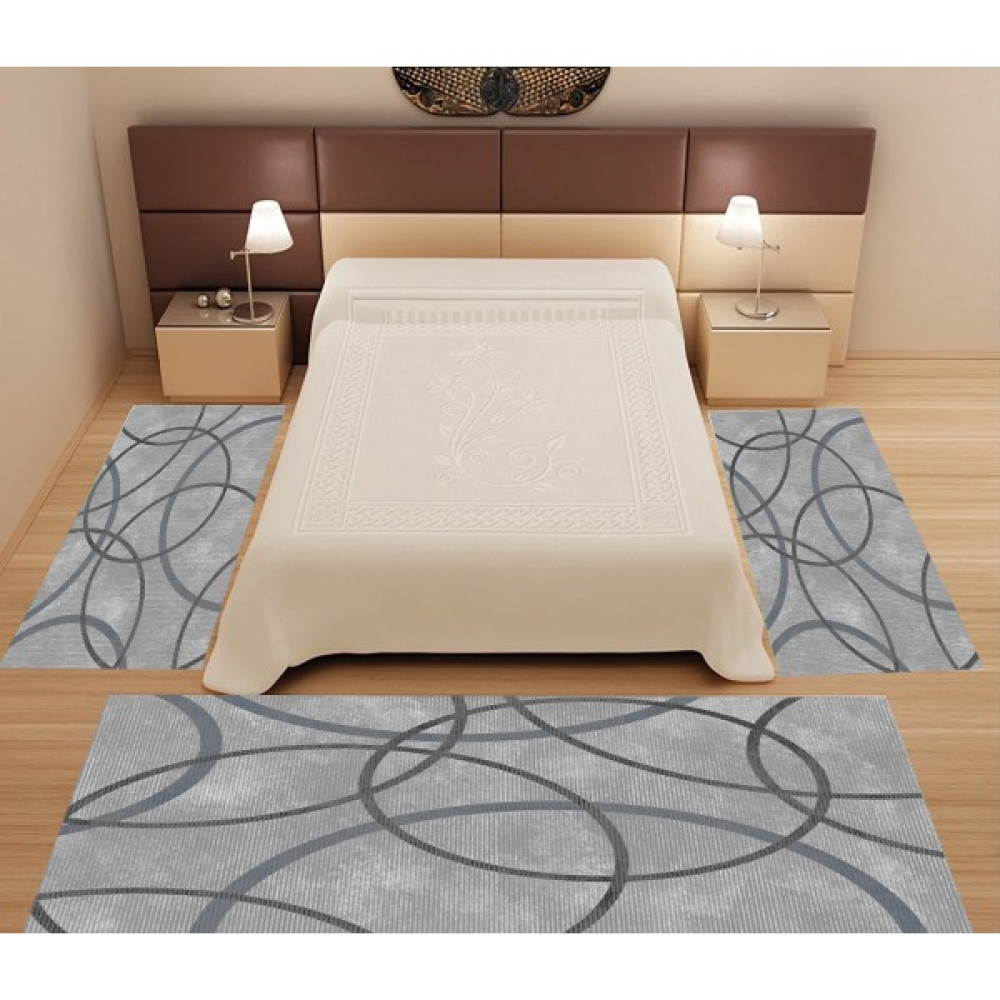 Sihirli Halı Dijital Baskı 3'lü Yatak Odası Halı Seti Yıkanabilir 80 x 150 (X2) 80 x 300 (X1) Gri SD993 - 80 x 150 cm Salon Halısı Fiyatı