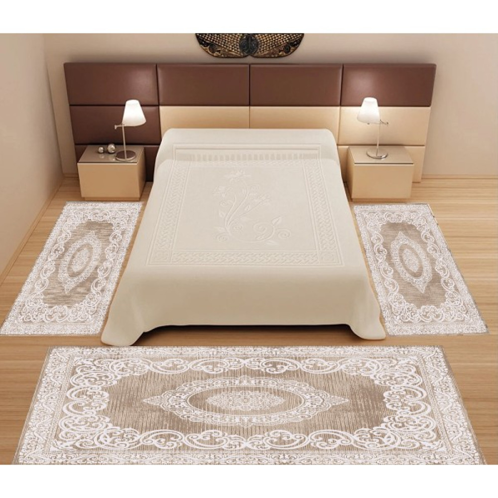 Sihirli Halı Dijital Baskı 3'lü Yatak Odası Halı Seti Yıkanabilir 80 x 150 (X2) 80 x 300 (X1) Kahve HK141 - 80 x 150 cm Salon Halısı Fiyatı