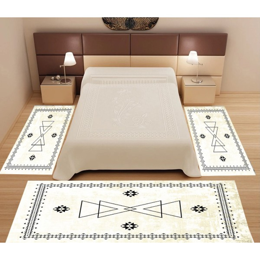 Sihirli Halı Dijital Baskı 3'lü Yatak Odası Halı Seti Yıkanabilir 80 x 150 (X2) 80 x 300 (X1) Krem SD1033 - 80 x 150 cm Salon Halısı Fiyatı