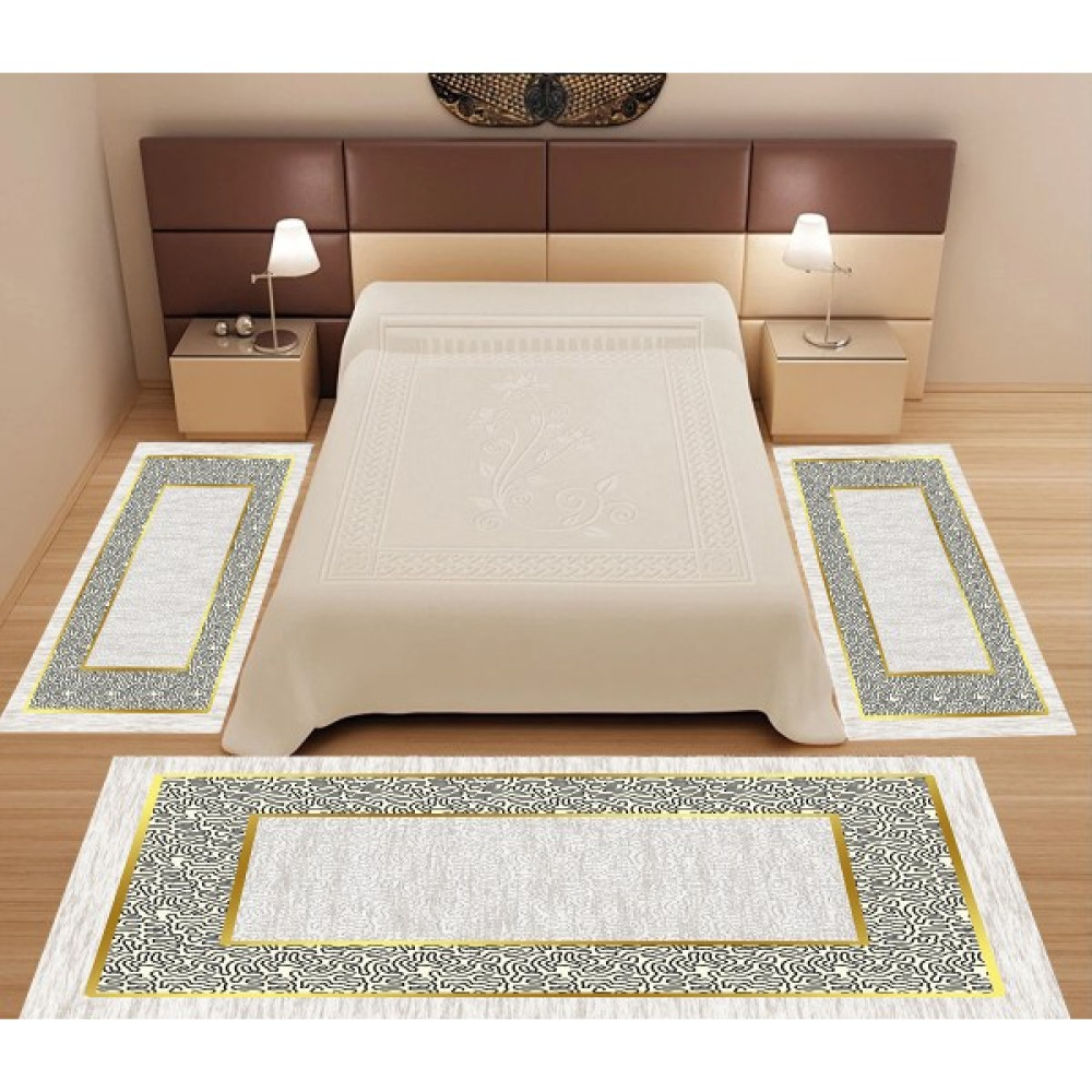 Sihirli Halı Dijital Baskı 3'lü Yatak Odası Halı Seti Yıkanabilir 80 x 150 (X2) 80 x 300 (X1) Krem SD1071 - 80 x 150 cm Salon Halısı Fiyatı
