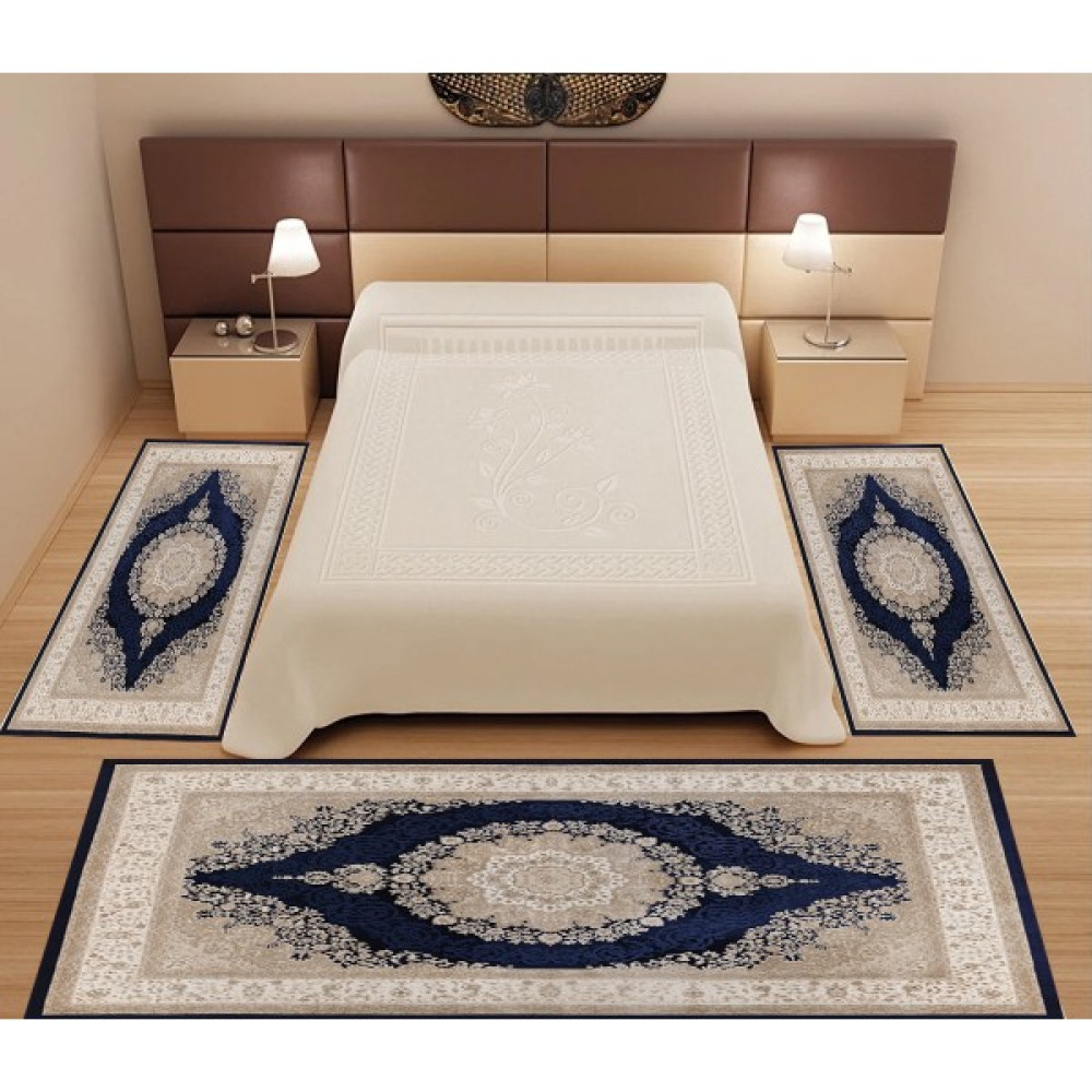 Sihirli Halı Dijital Baskı 3'lü Yatak Odası Halı Seti Yıkanabilir 80 x 150 (X2) 80 x 300 (X1) Mavi HT461 - 80 x 150 cm Salon Halısı Fiyatı