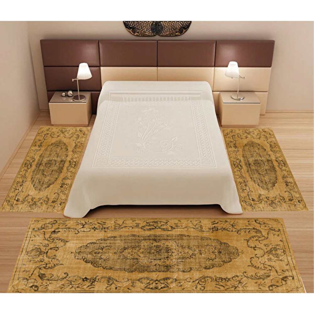 Sihirli Halı Dijital Baskı 3'lü Yatak Odası Halı Seti Yıkanabilir 80 x 150 (X2) 80 x 300 (X1) Sarı HT149 - 80 x 150 cm Salon Halısı Fiyatı