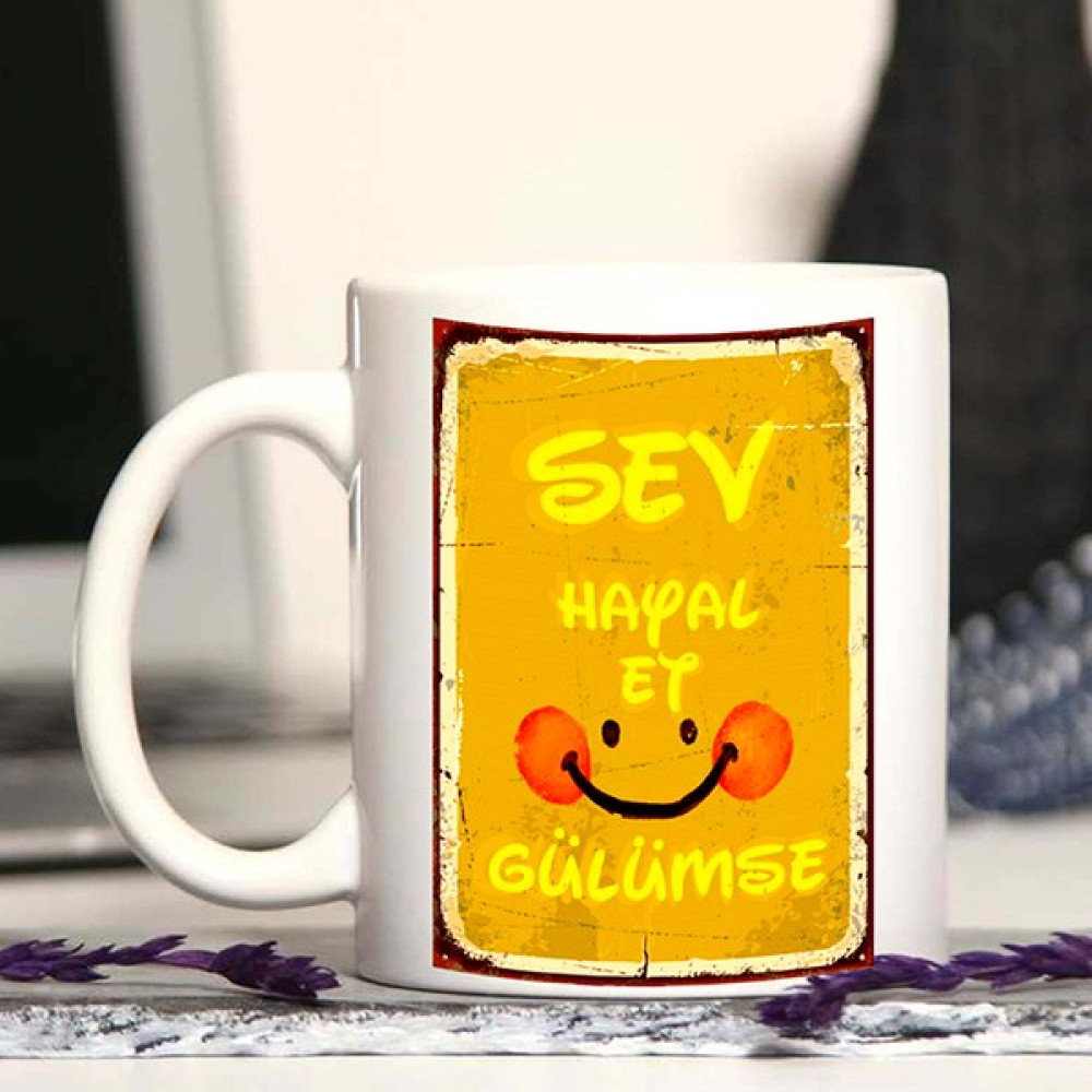 Sihirli Kare Motto Gülümse Kupa Bardak - 1 Adet - Beyaz - 200 ml Fincan / Bardak / Kahve Takımı Fiyatı