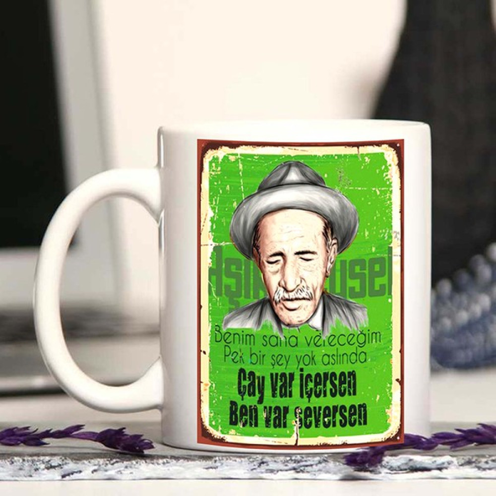 Sihirli Kare Retro Tasarım Kupa Bardak Aşık Veysel - 1 Adet - Beyaz - 200 ml Fincan / Bardak / Kahve Takımı Fiyatı