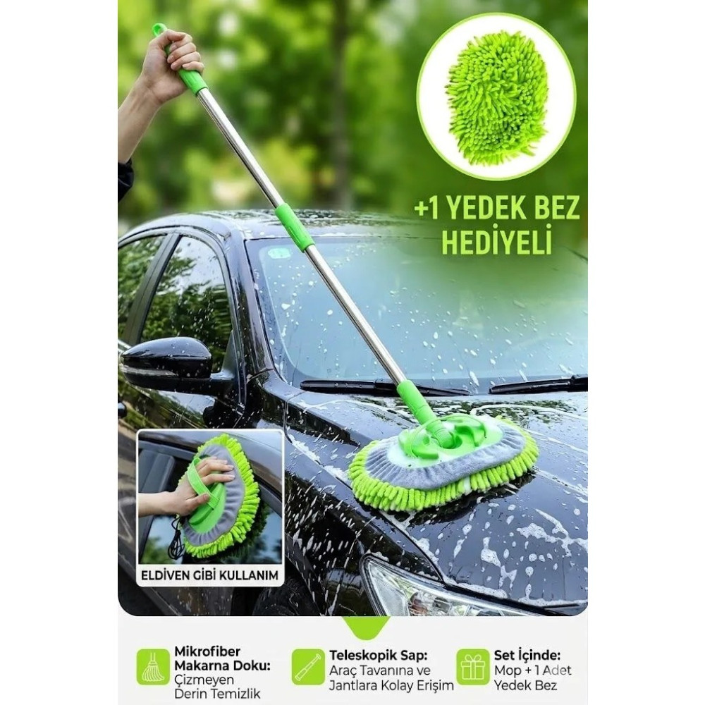 Sihirli Mop Araba Yıkama Fırçası Mikrofiber Bezli Teleskopik Saplı +1 Yedek Bez Hediyeli Deterjan ve Temizlik Ürünleri Fiyatı