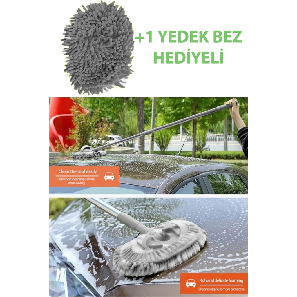 Sihirli Mop Araba Yıkama Fırçası Mikrofiber Bezli Teleskopik Saplı +1 Yedek Bez Hediyeli - Gri Deterjan ve Temizlik Ürünleri Fiyatı