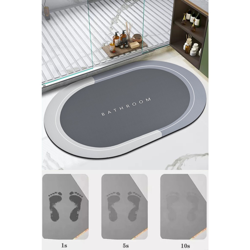 Sihirli Mop Banyo Paspası Kaymaz Tabanlı Su Emici Yapı 40 x 60 cm Oval - Gri Araca Özel Paspaslar Fiyatı
