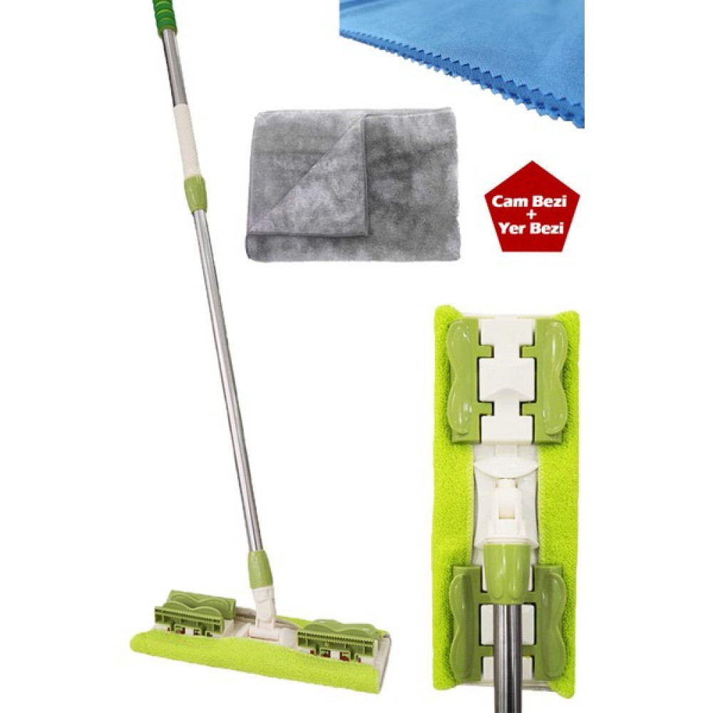 Sihirli Mop Istediğin Bezi Tak Kullan Teleskopik Saplı 1 Yedek Bez + Yer Bezi ve Cam Bezi - Yeşil Ev Temizliği Fiyatı