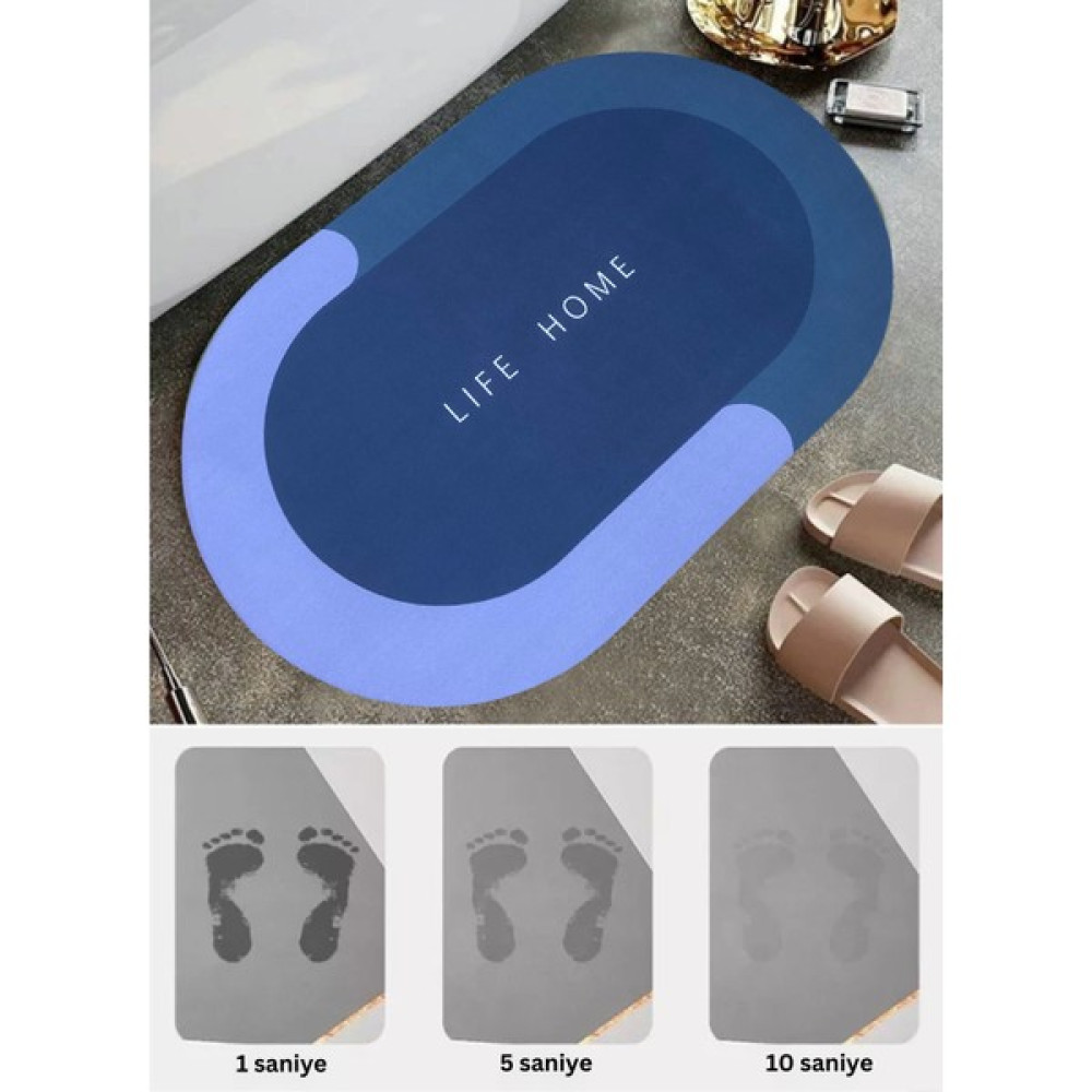Sihirli Su Emici Banyo Paspası Kaymaz Tabanlı Ayak Havlusu 40X60 3,5 mm - Koyu Mavi - 40 x 60 cm Klozet Takımı Fiyatı