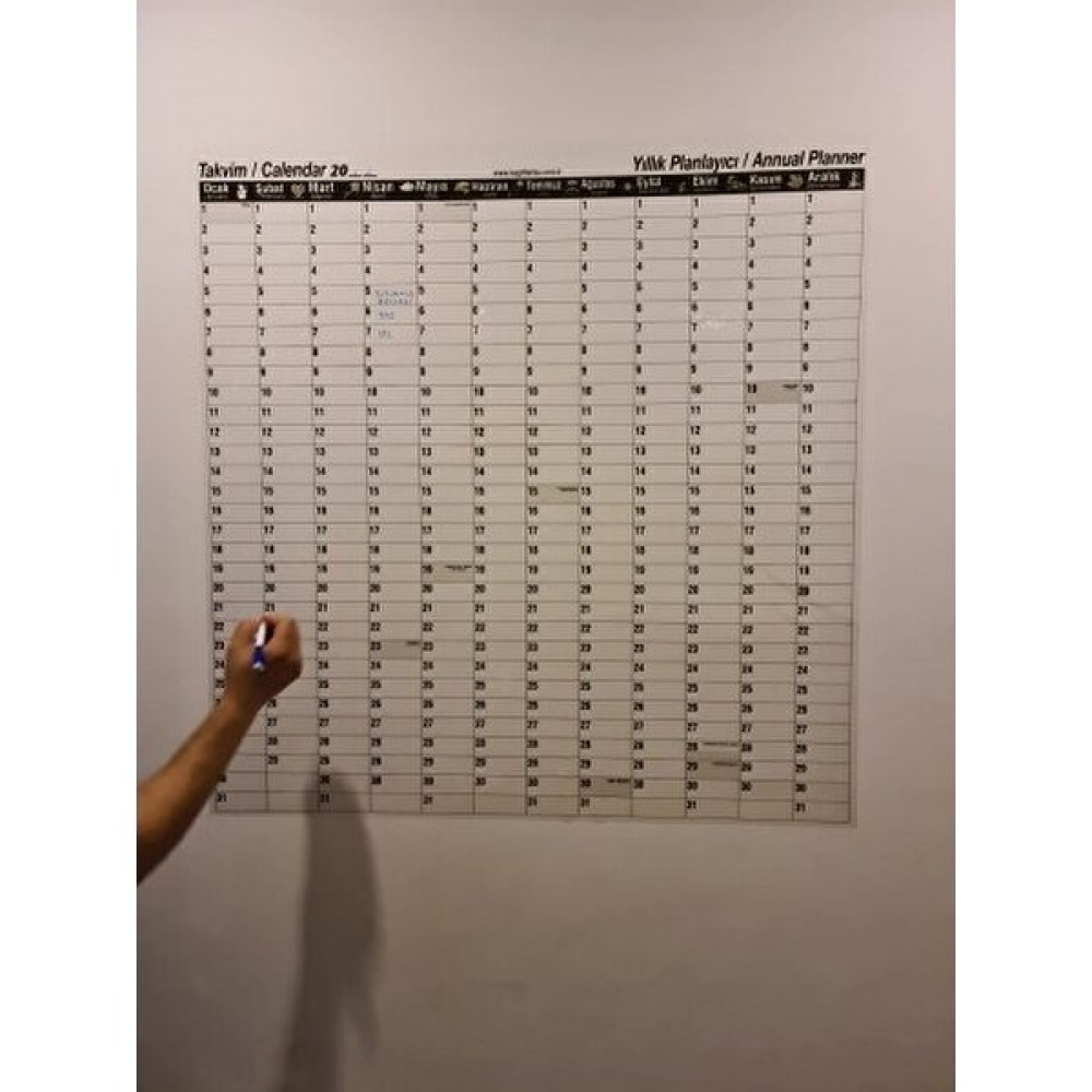 Sihirli Tahta Yıllık Takvim Planlayıcı Akıllı Statik Kağıt Tahta 100 x 100 cm + Kalem Yazı Tahtası Kalemi Fiyatı