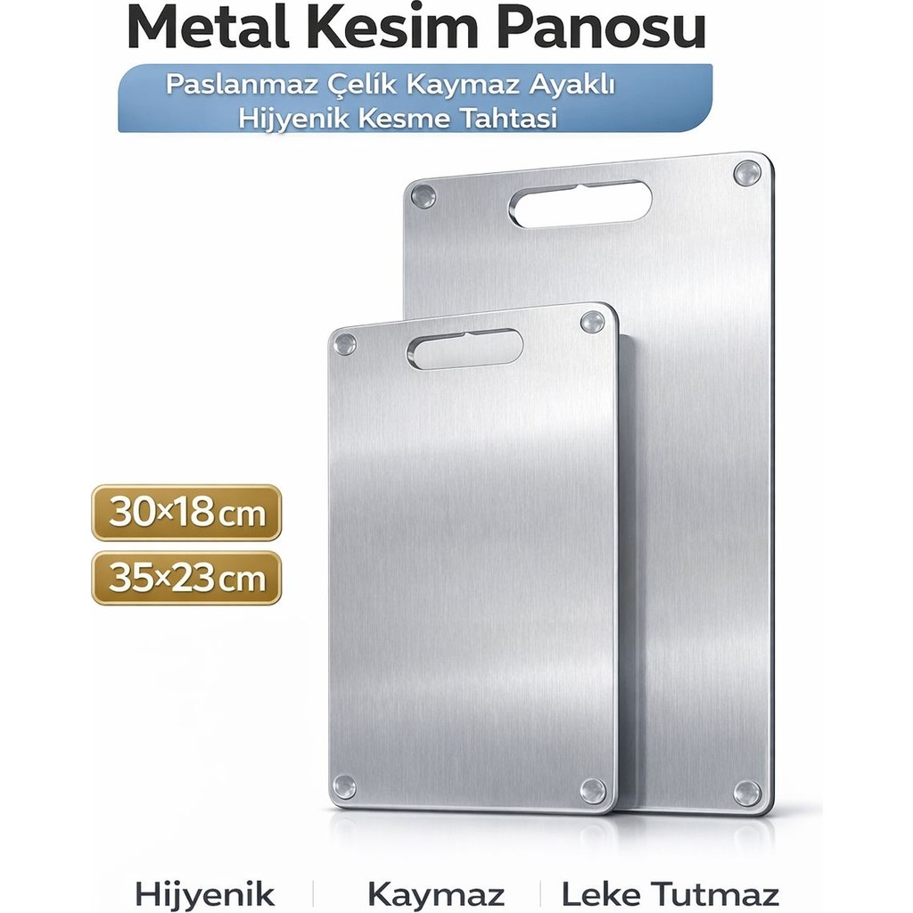 Sihome Metal Kesim Panosu Paslanmaz Çelik Kaymaz Ayaklı Hijyenik Kesme Tahtası 30X18 / 35X23 Diğer Fiyatı