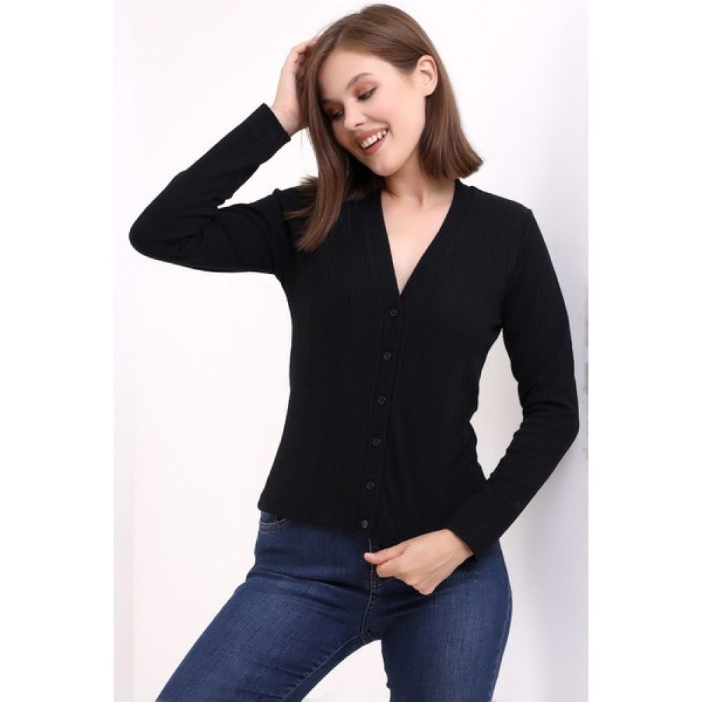 Şiir Kadın Siyah Uzun Kol Düğmeli Basic Örme Klasik Hırka Kadın Hırka Fiyatı