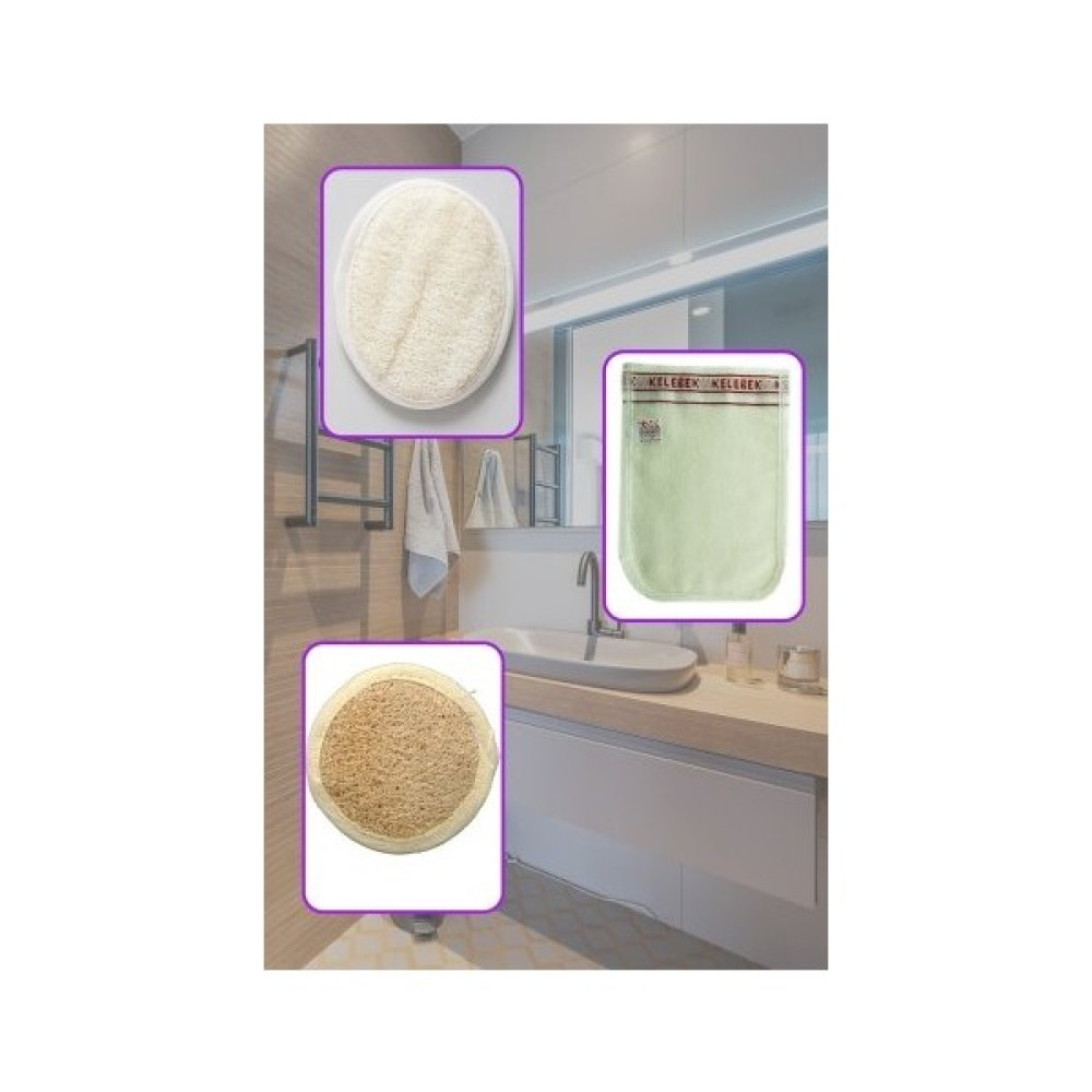 Şık Kalıp %100 Doğal Kabâk Lifi Vücud Için + Yüz Kabak Lifi + Kelebek Kese Kalın 3'lü Banyo Hamam Seti Vücut Bakım Setleri Fiyatı