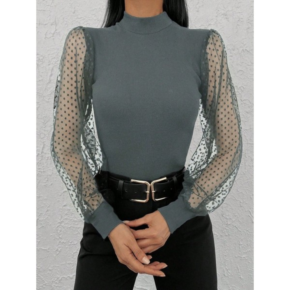 Şık Şık Moda Kadın Kolu Tül Detaylı Yarım Balıkçı Kaşkorse Bluz 6160 Bluz Fiyatı