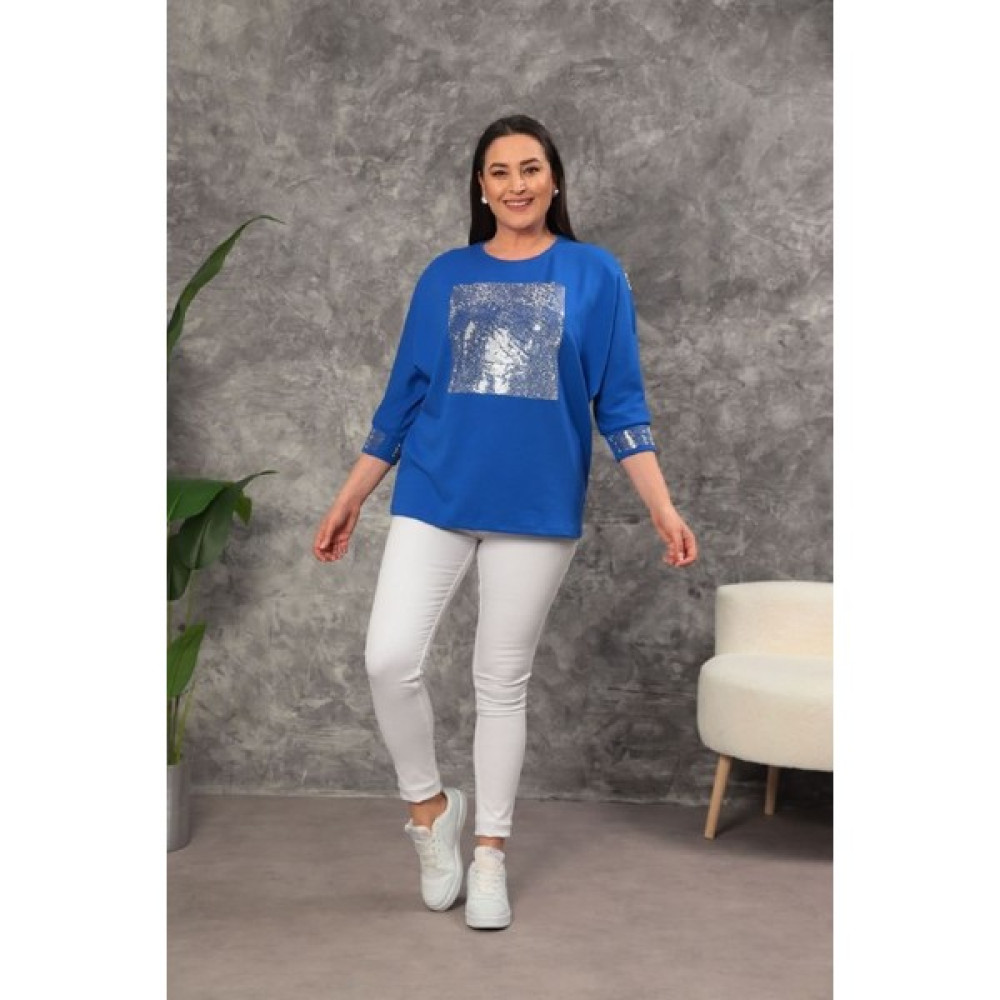 Şık Stil Omuz Fermuarlı 3/4 Kol Soft Kumaş Taş Süsleme Bluz Bluz Fiyatı