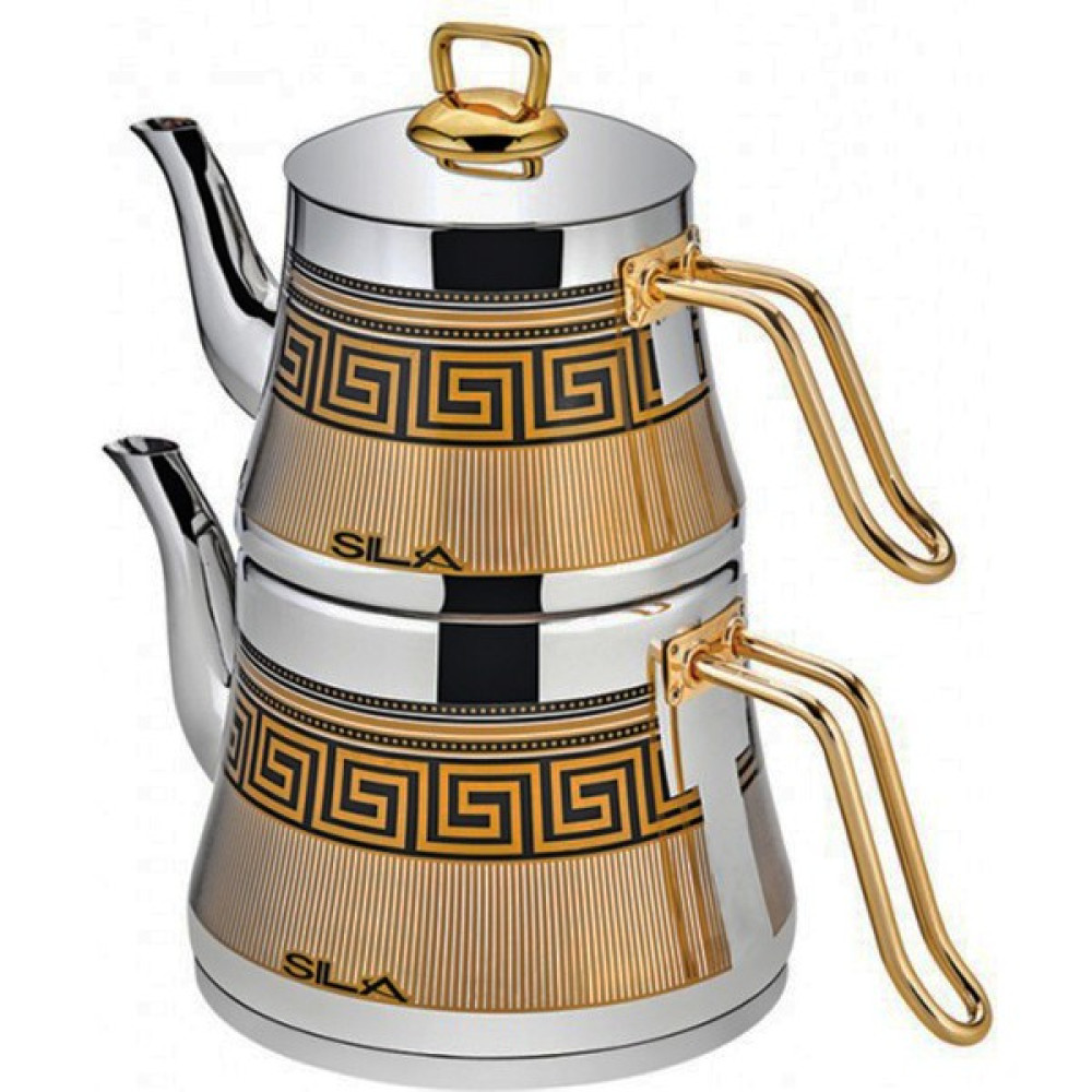 Sıla 2,75 lt. Siyah Dekorlu Gold Çaydanlık Takımı Çeyiz Seti - 2.75 lt Çay / Çaydanlık Setleri Fiyatı