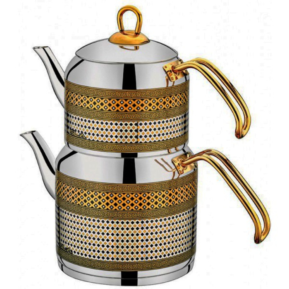 Sıla Amber Dekorlu Gold Demlik Çaydanlık Takımı Çeyiz Seti No:3 - 3,5 Litre Çay / Çaydanlık Setleri Fiyatı