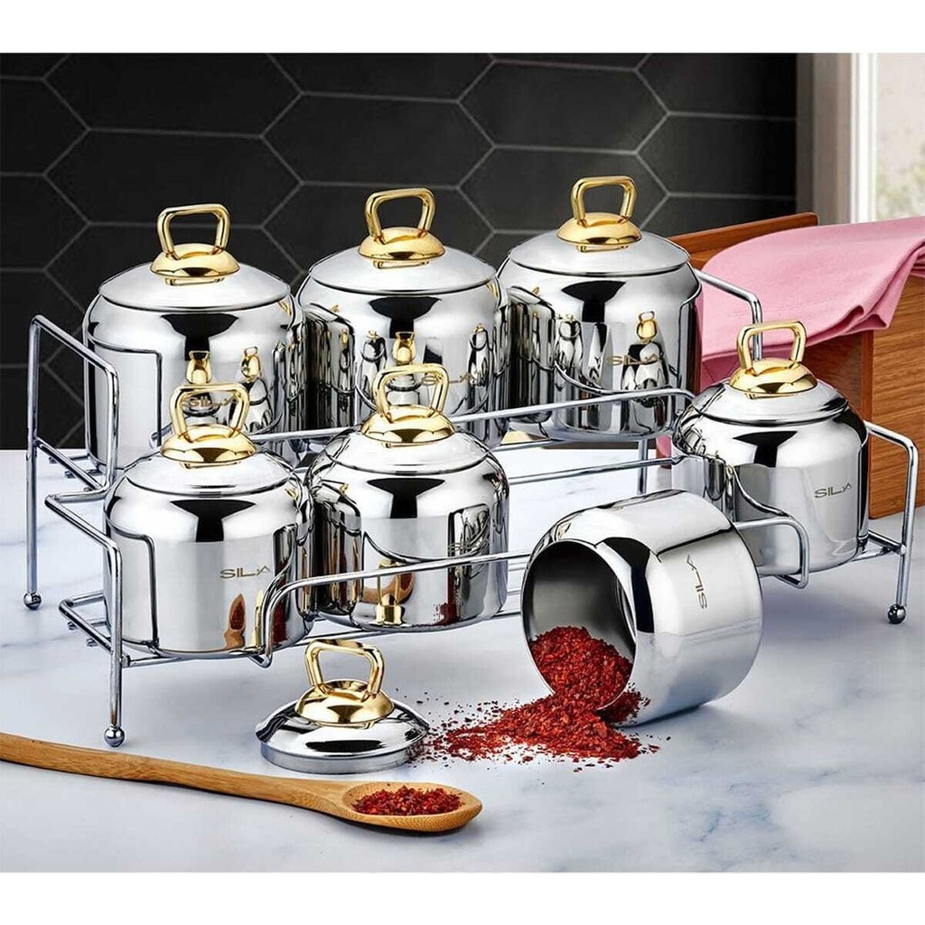 Sıla Berfin 15 Parça Standlı Gold Çelik Kapak Baharat Takımı Tuz, Şeker, Baharat Fiyatı