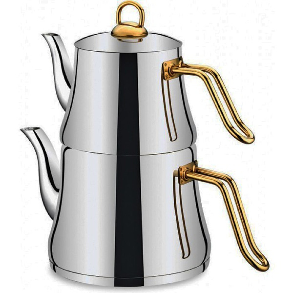 Sıla Piramit Gold Demlik Çaydanlık Takımı Çeyiz Seti - 2 Litre Çay / Çaydanlık Setleri Fiyatı