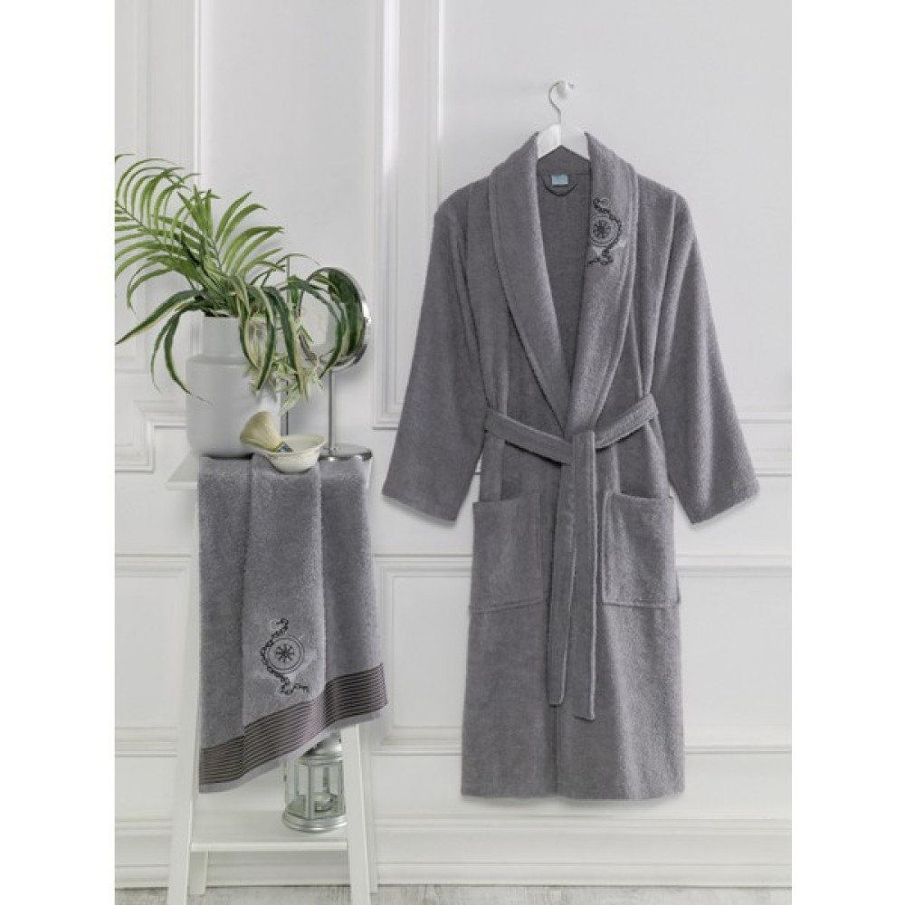 Şilay Home Şilay Büyük Beden Havlulu Bornoz 2'li Set Antrasit tek cepli - 3XL Bornoz Fiyatı