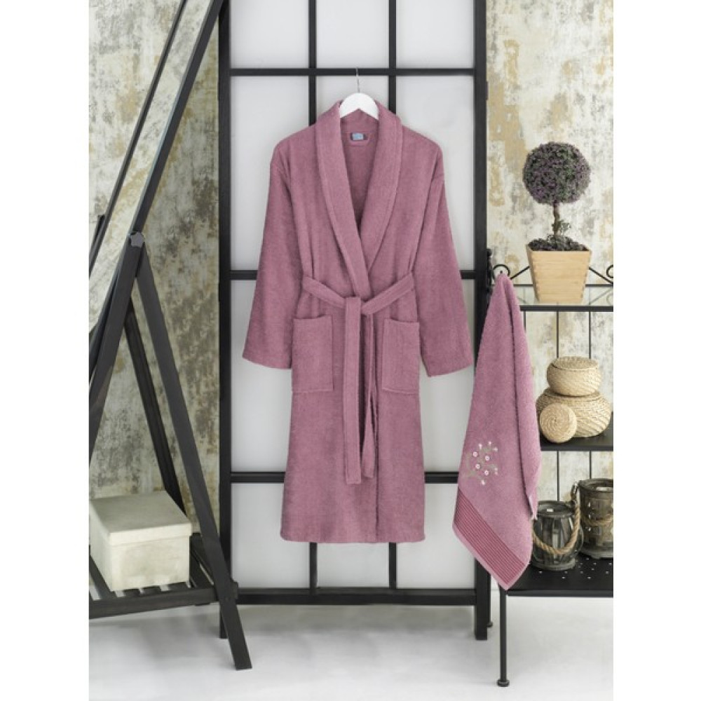 Şilay Home Şilay Büyük Beden Havlulu Bornoz 2'li Set Mürdüm - 2XL Bornoz Fiyatı