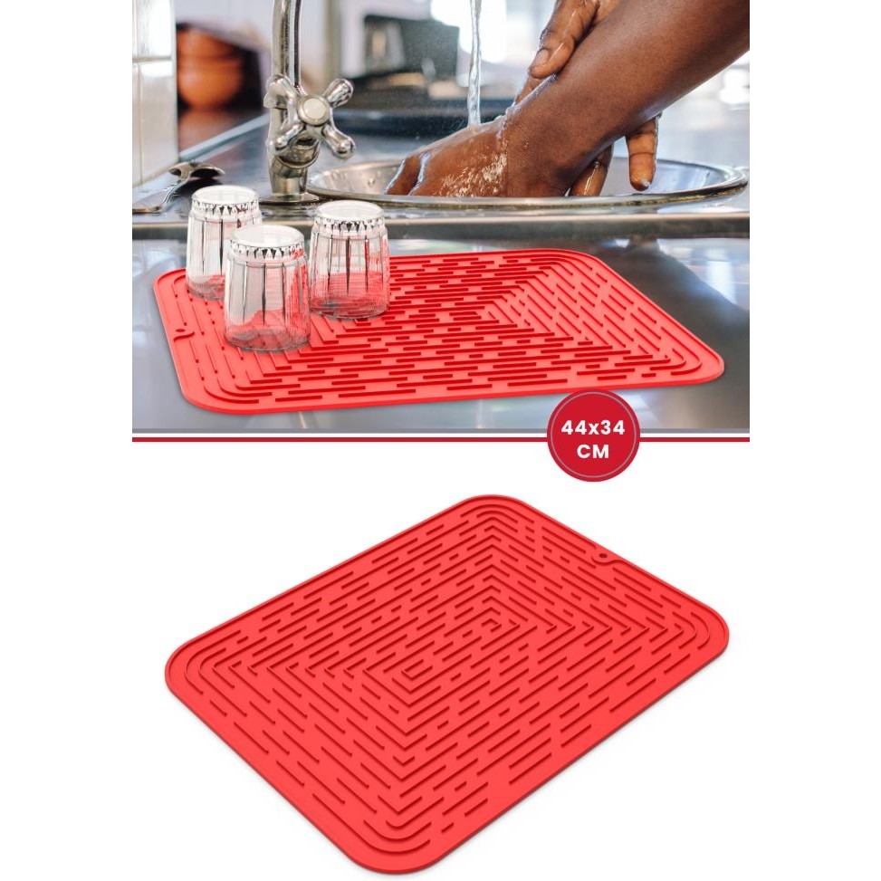 Silicolife Bulaşık Kurutma Matı, Bulaşıklık - Su Toplamaz Silikon Bulaşık Altlığı Büyük Boy 44X34 cm Kırmızı Diğer Fiyatı