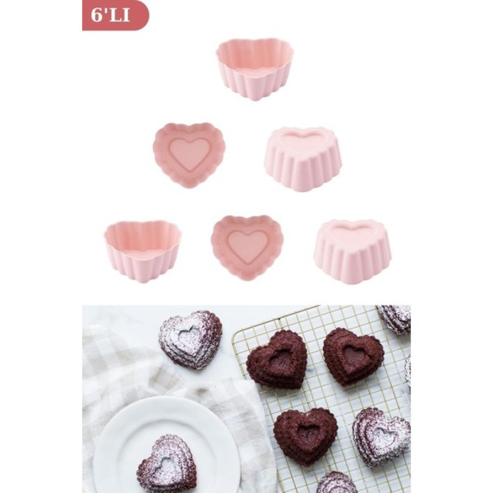 Silicolife Onikiden Airfryer Silikon Kalp Muffin Kek Kalıbı 6’lı- Tüm Hava Fritözleriyle Uyumlu SL11 - Renk - Pembe Kek Kalıpları Fiyatı