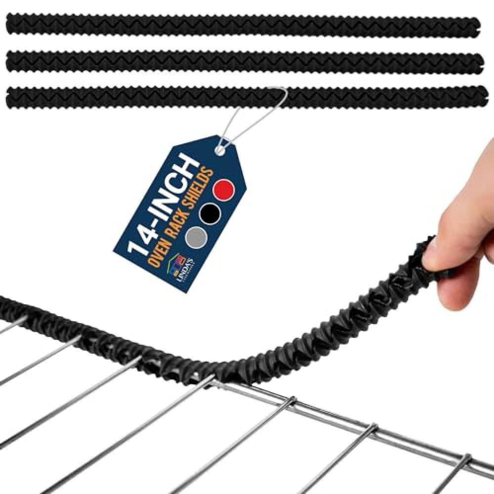 Silicone Oven Guards for Racks by Linda’s Essentials (3 Pack) - Heat-Resistant Rack Protectors Shield, Prevents Burns & Scars, Easy to Fit Design, Must-Have Kitchen Safety 14 Inches Long (Black)