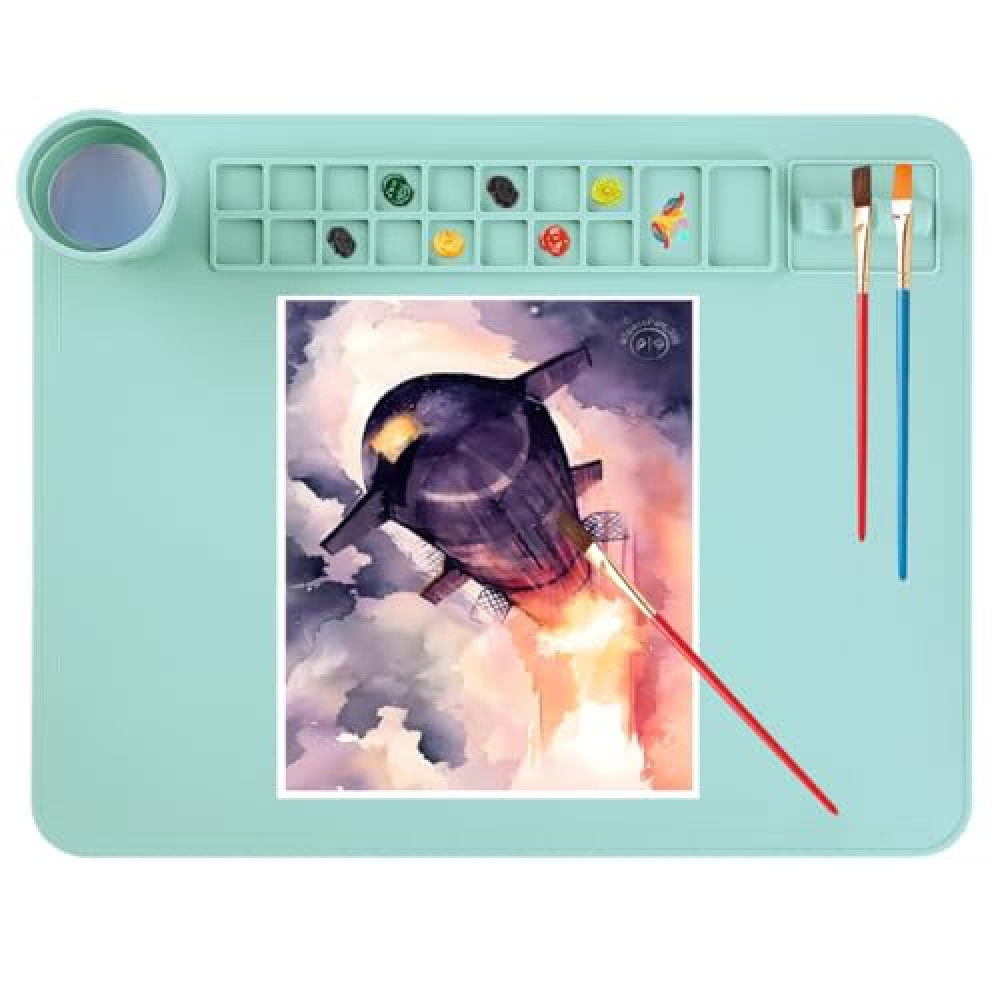 Silicone Painting Mat, 20"x 16" Silicone Art Mat with Cup, Kids Painting mat for Resin, DIY, Drawing Resin, Paint, Clay，Playdoh Large Craft Mat- Silicone Art Mat,Craft, (Blue)