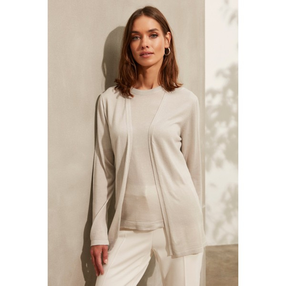 Silk And Cashmere Açık Gri Kaşmir Pamuk Melinda Düğmesiz Rahat Kesim Uzun Kollu Yazlık Hırka Kadın Hırka Fiyatı