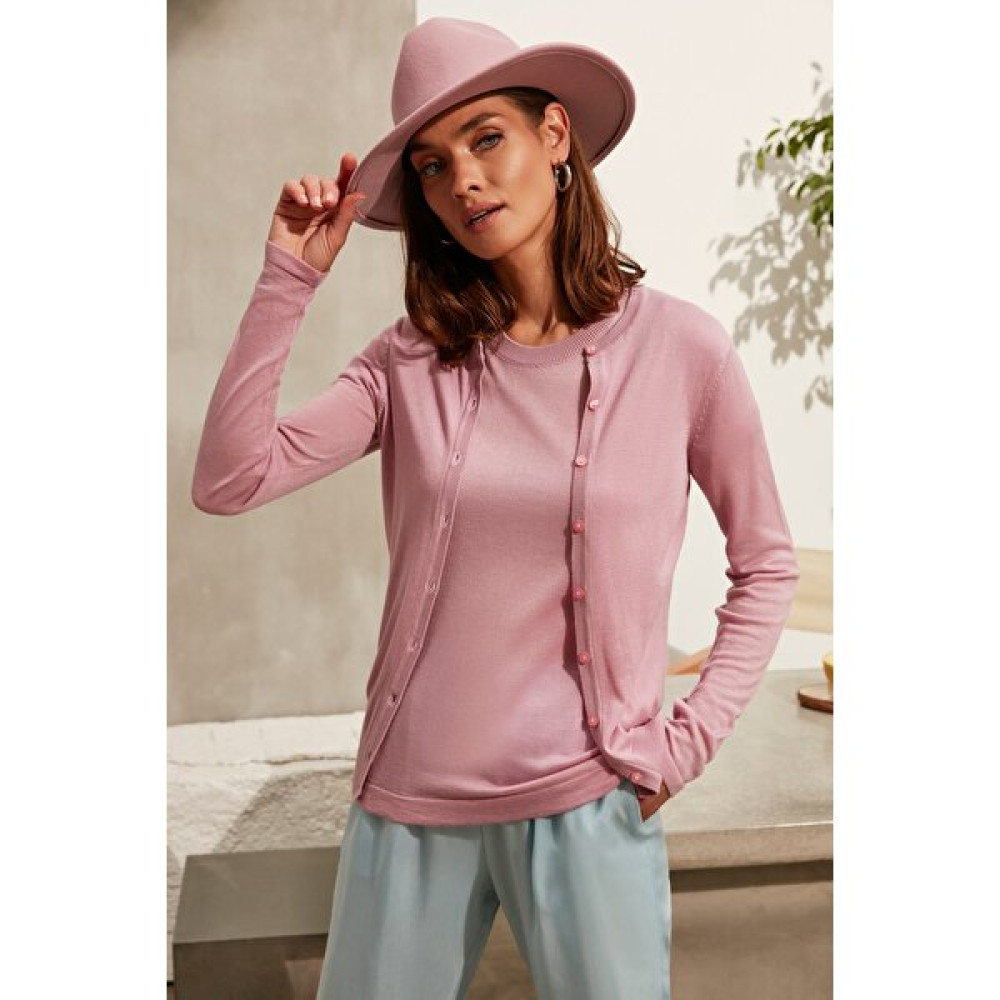 Silk And Cashmere Gül Kurusu Kaşmir Karışımlı Melinda Yuvarlak Yaka Uzun Kollu Hırka Kadın Hırka Fiyatı
