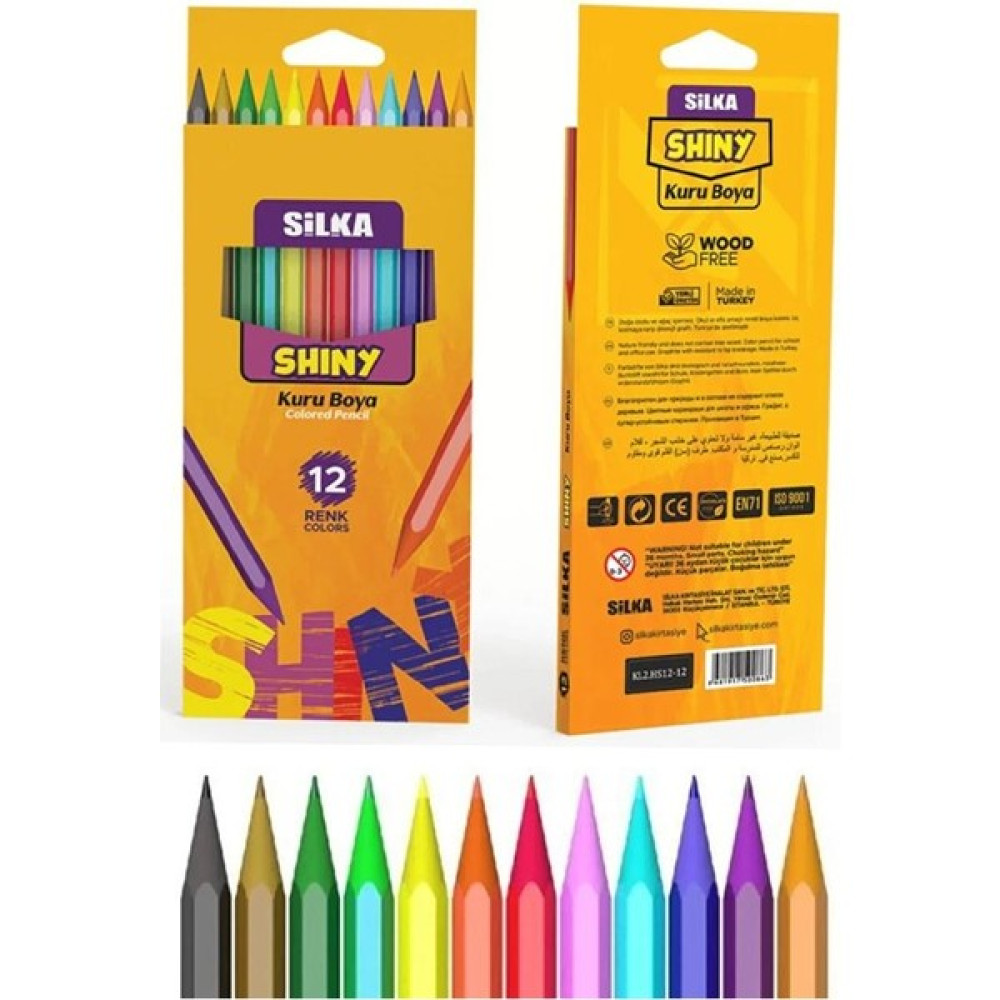 Silka 12'li Kuru Boya 1 Paket Shiny 12 Renk Tam Boy Kuruboya Karton Kutu %100 Yerli Üretim - Renkli Kuru Boya Kalemi Fiyatı