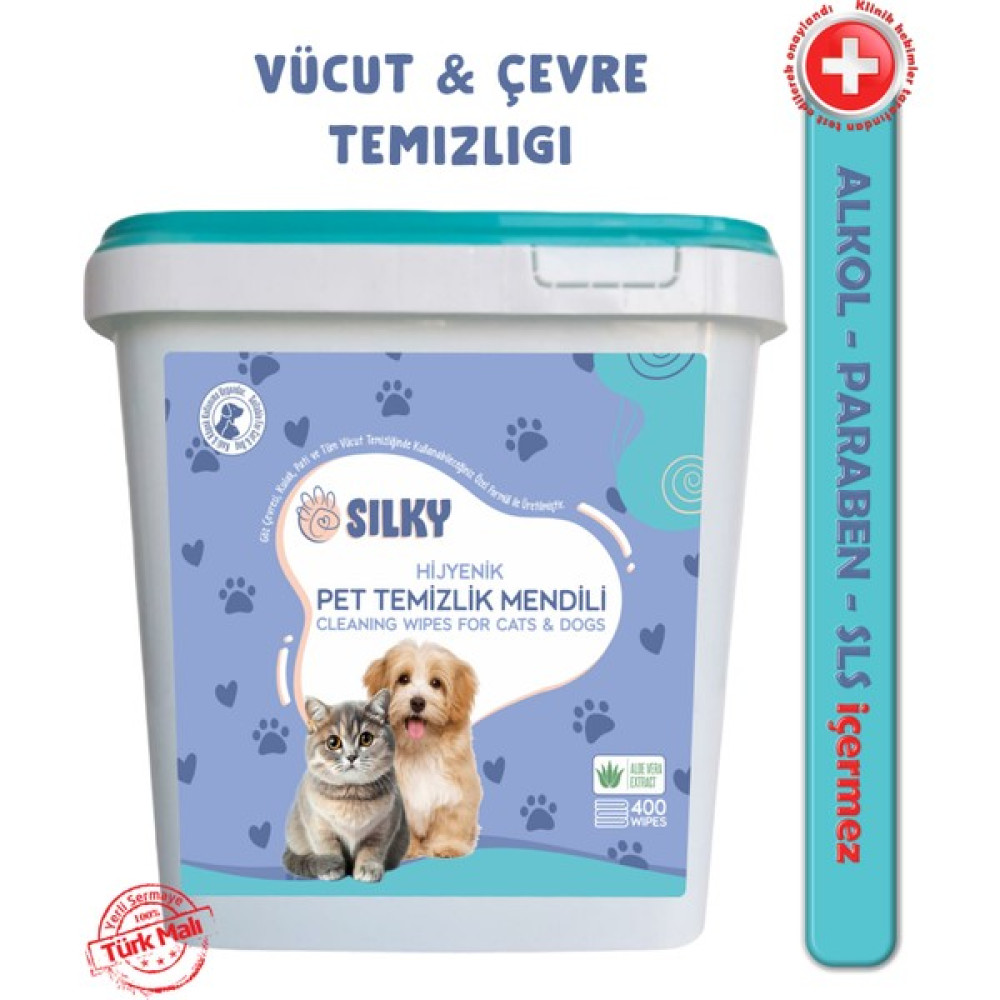 Silky – Evcil Hayvanlar için Tüy / Pati Temizleme Islak Mendili - Doğal Esans İçerik / 400 Adet Evcil Hayvan Ürünleri Fiyatı