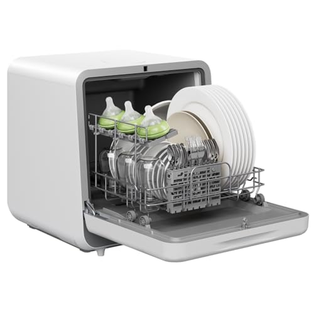 Silonn Portable Countertop Dishwasher, Mini Dishwasher with 5L Water Tank for Apartments/RVs No Hookup Needed, Dish washer with 6 Wash Programs 4 Place Settings 360° Triple Spray System & Auto Air Dry