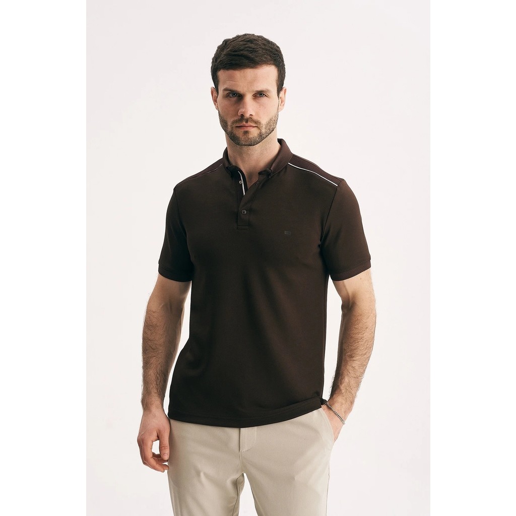 Silvano Erkek Slim Fit Polo Yaka Tişört - Omuz ve Yaka Çizgi Detaylı Dokulu Polo Erkek T-shirt Fiyatı
