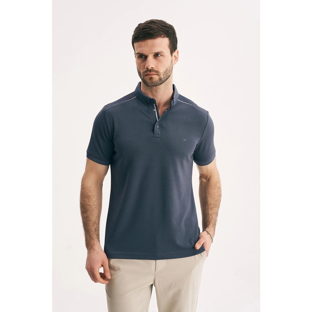 Silvano Erkek Slim Fit Polo Yaka Tişört - Omuz ve Yaka Çizgi Detaylı Dokulu Polo Erkek T-shirt Fiyatı