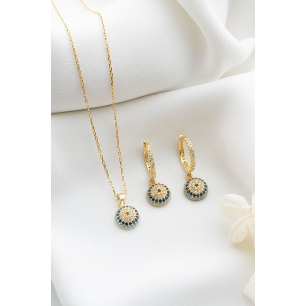 Silvano Jewelry 925 Ayar Gümüş Göz Nazarlı Kolye Küpe Seti - Gold Gümüş Kolye Fiyatı
