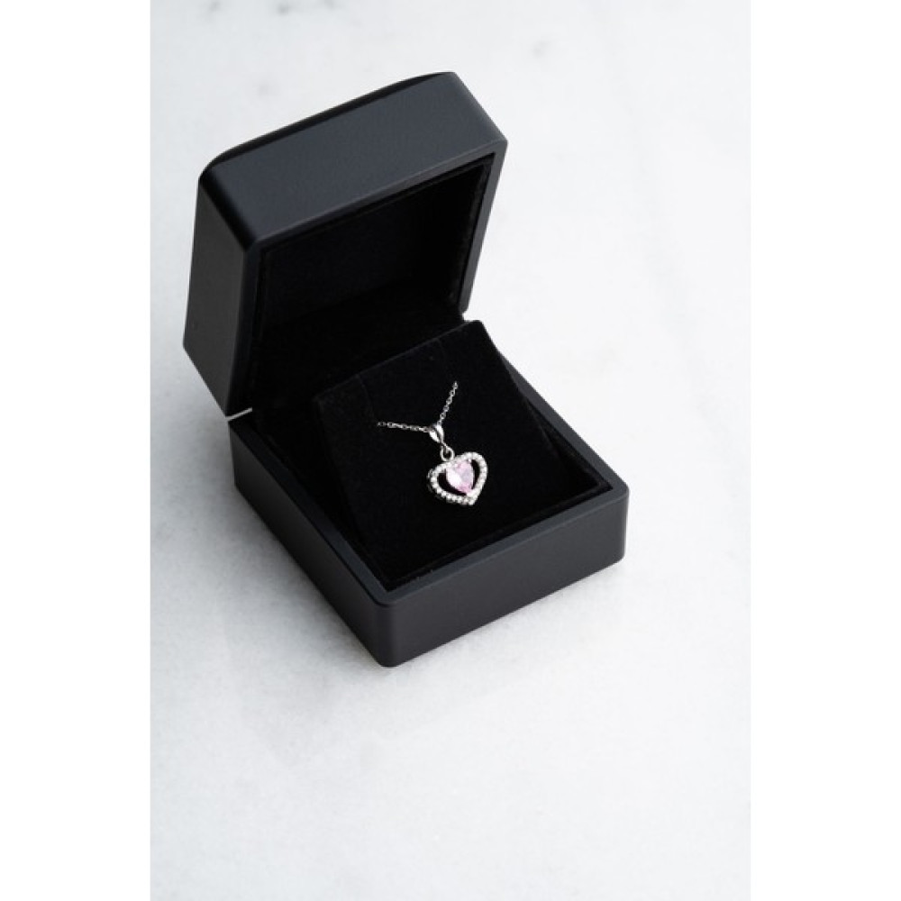 Silvano Jewelry 925 Ayar Gümüş Işıklı Kutu Pembe Taşlı Kalp Kolye Gümüş Kolye Fiyatı