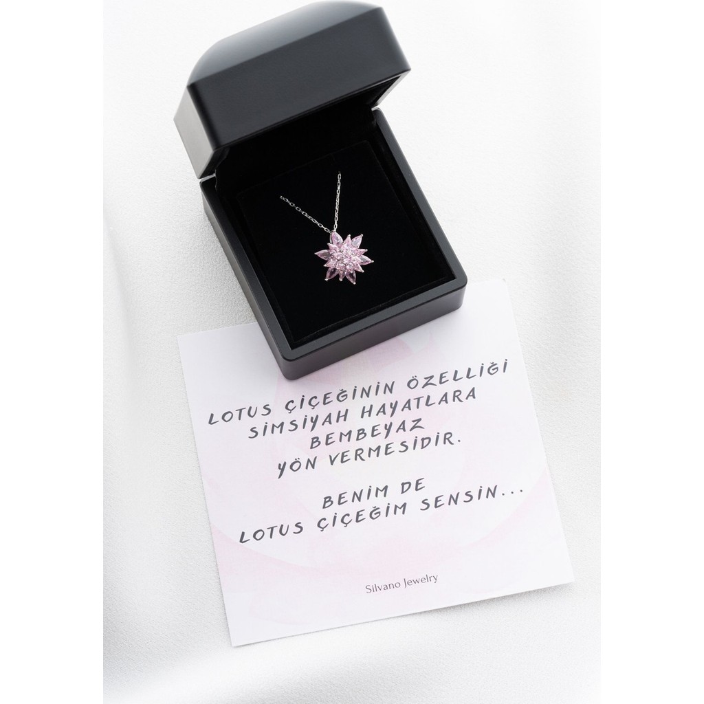 Silvano Jewelry 925 Ayar Gümüş Işıklı Kutuda Buzlu Lotus Çiçeği Kolye Gümüş Kolye Fiyatı