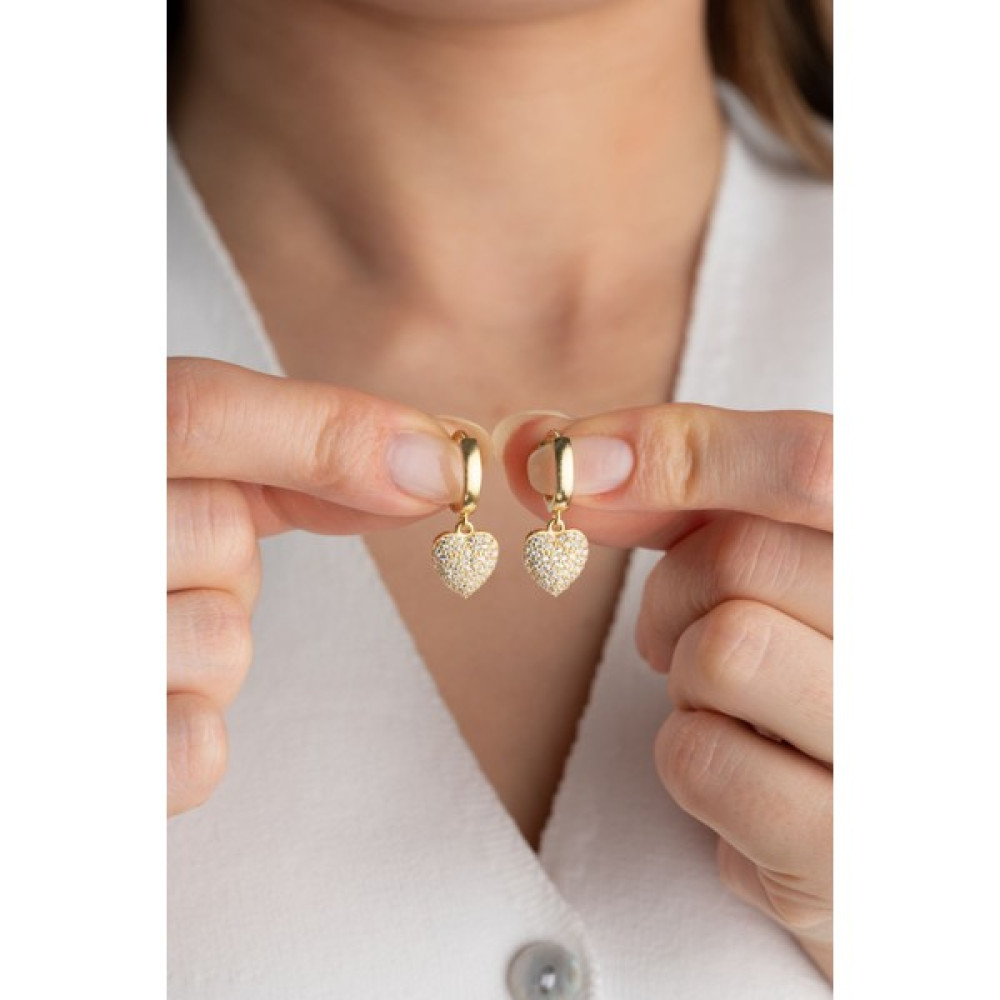 Silvano Jewelry 925 Ayar Gümüş Kalpli Halka Küpe - Gold Gümüş Küpe Fiyatı