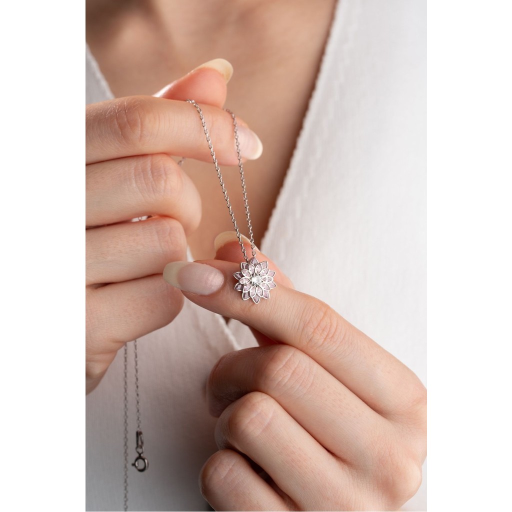 Silvano Jewelry 925 Ayar Gümüş Pembe Lotus Çiçeği Kolye Gümüş Kolye Fiyatı