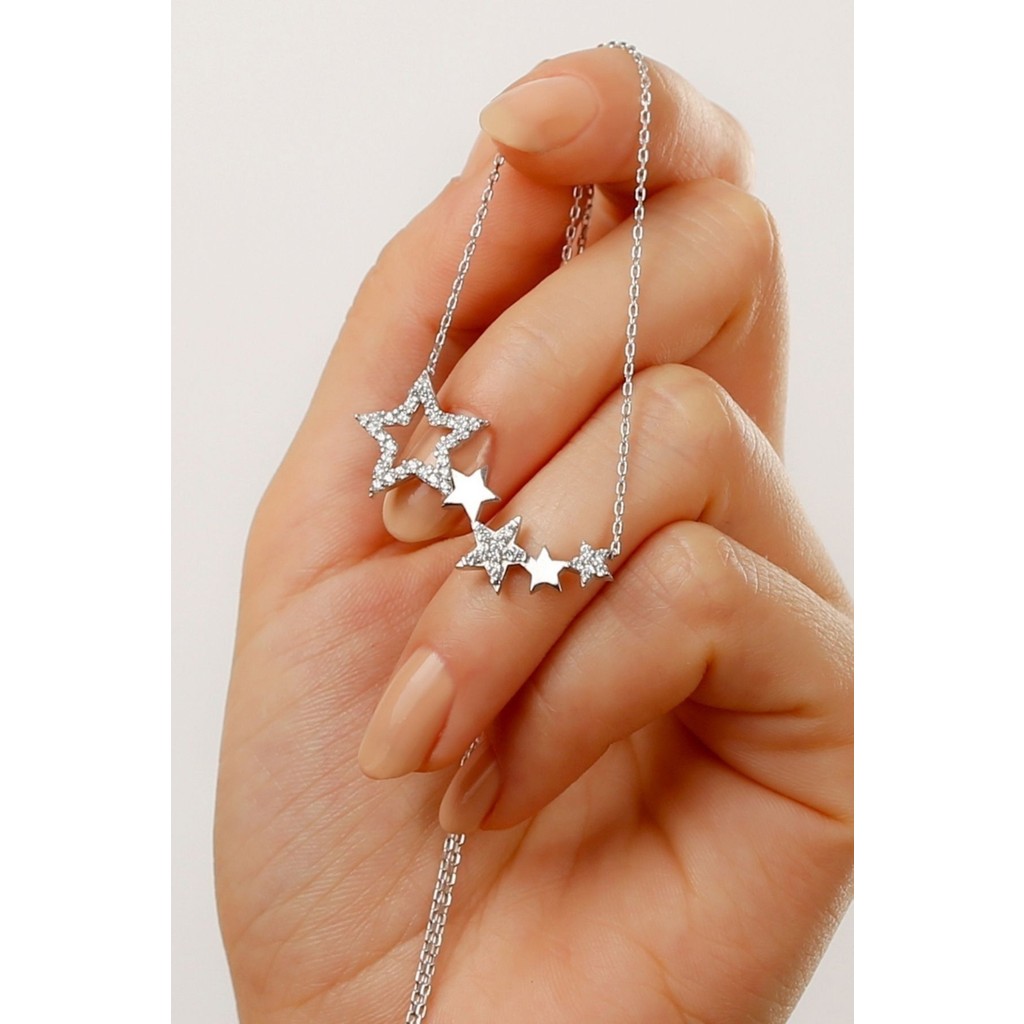 Silvano Jewelry 925 Ayar Gümüş Yıldızlı Kolye Gümüş Maden ile Kaliteli Zirkon Taşlı Kadın Tasarımı Gümüş Kolye Fiyatı