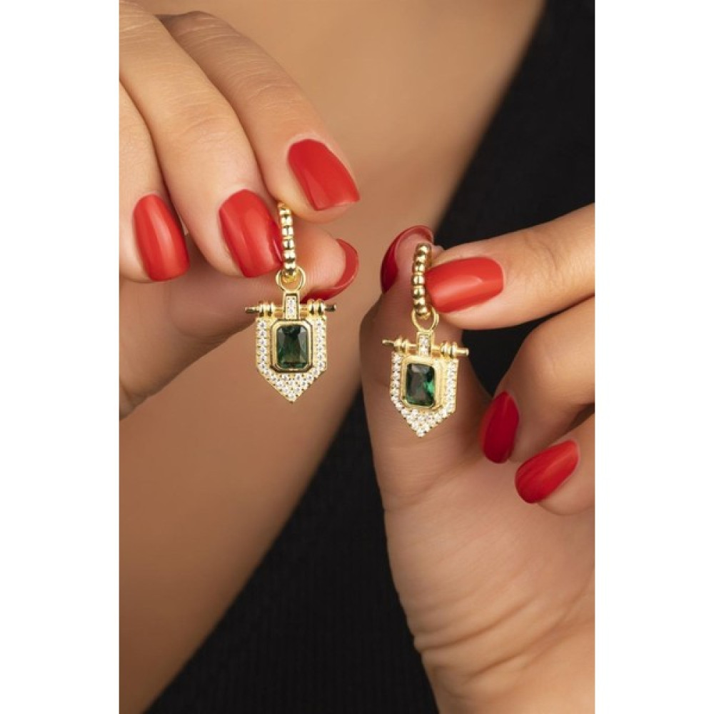 Silvano Jewelry 925 Ayar Zümrüt Baget Taşlı Gümüş Küpe - Gold Gümüş Küpe Fiyatı