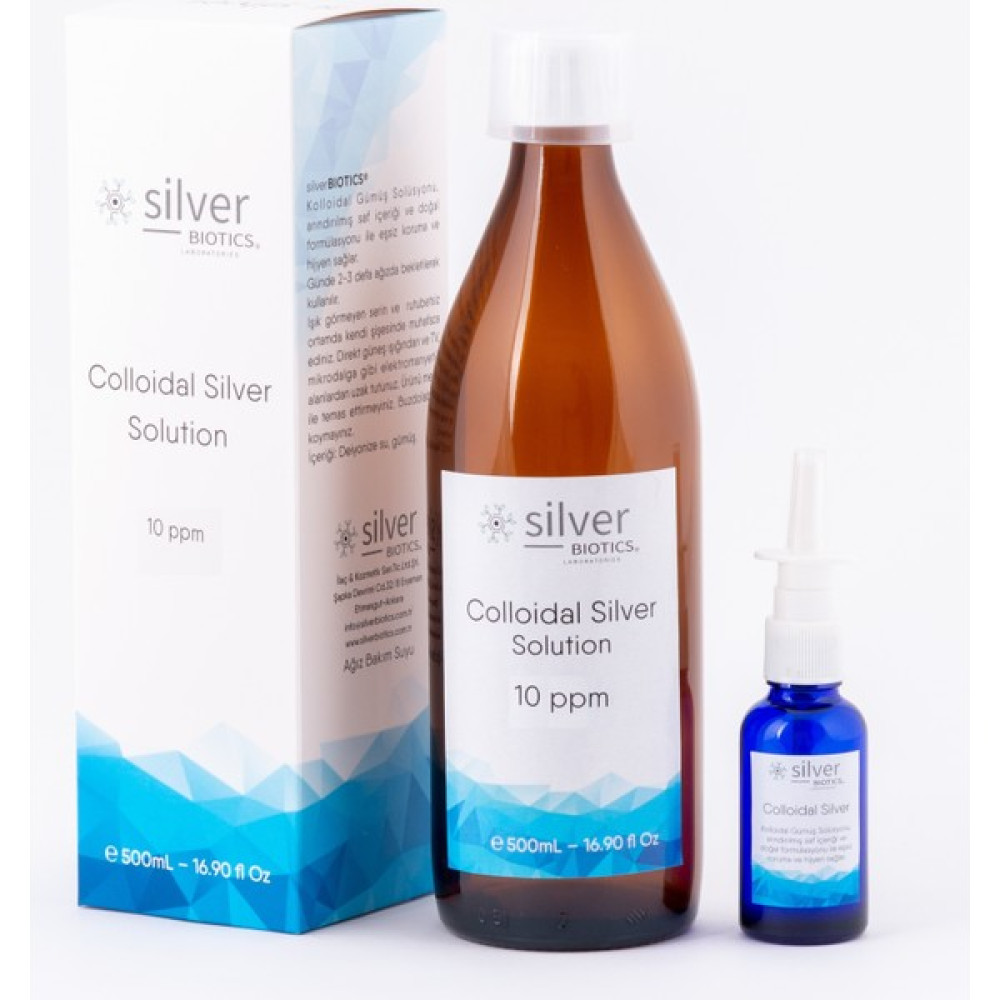 Silver Biotics Laboratories 10 Ppm 500 ml Cam Şişe + Cam Nazal Sprey Hydrasense Kolloidal Gümüş Suyu Cilt Temizleme ve Peeling Fiyatı