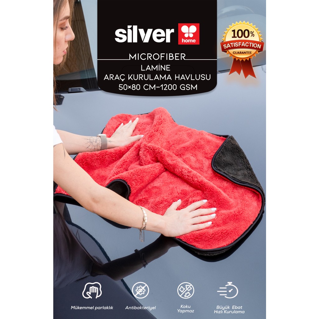 Silver Home Mikrofiber 50×80 cm 1200 Gsm Ekstra Kalın Ekstra Büyük Araç Kurulama Havlusu Kırmızı-Siyah - Kırmızı - Siyah El / Yüz Havlusu Fiyatı