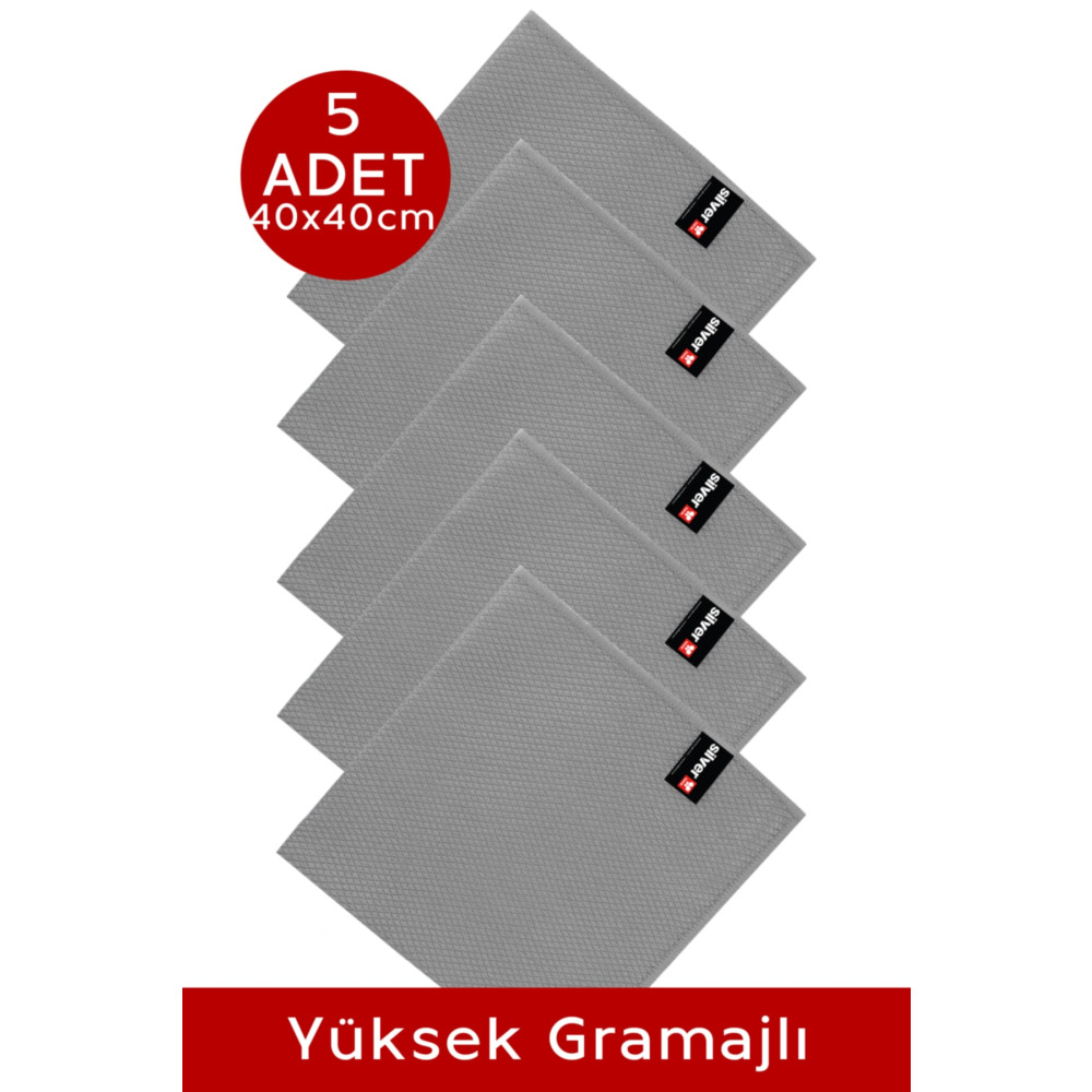 SİLVER HOME Mikrofiber Extra Kalın 40x40cm 5li Baklava Desen Cam Temizlik Bezi - Gri Temizlik Malzemeleri Fiyatı