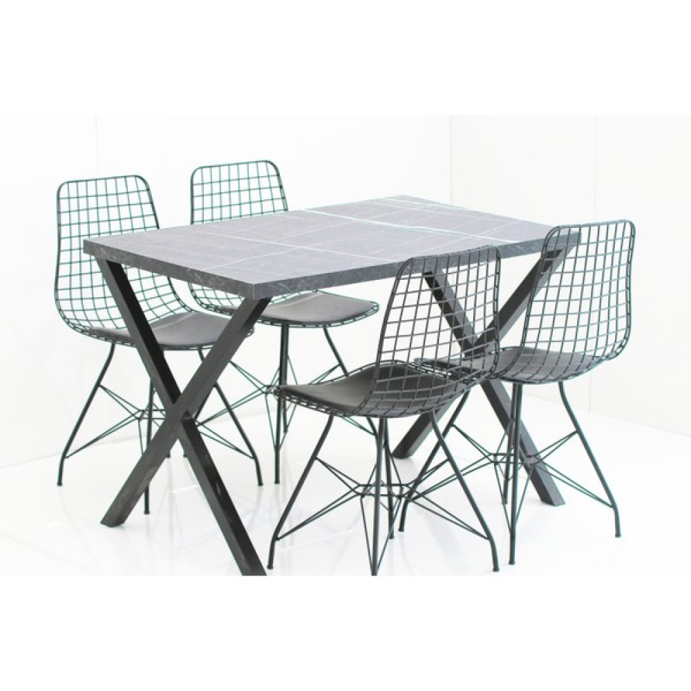 Silver Home Mutfak x Ayaklı Masa Sandalye Takımı (1 Masa+4 Sandalye) - Mermer - Siyah - 110 x 70 cm Masa - Sandalye Seti / Takımı Fiyatı