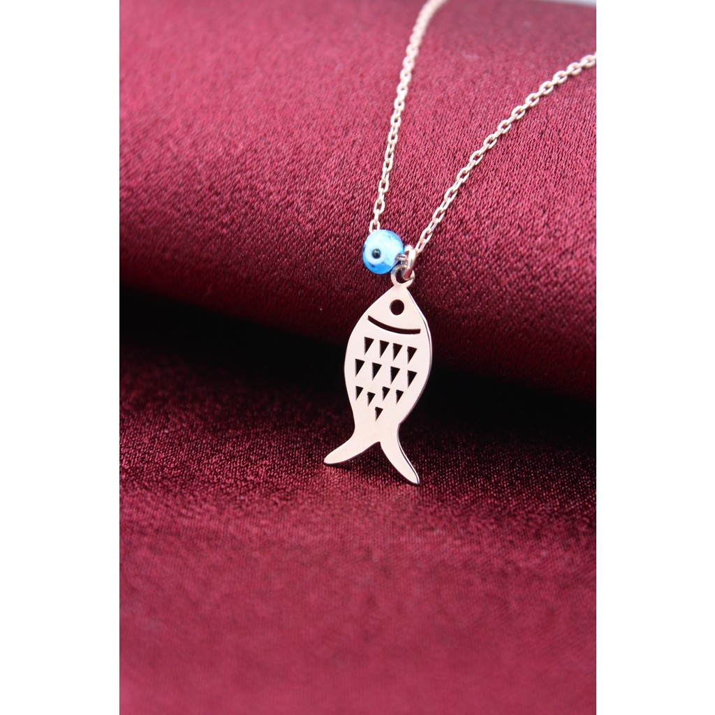 Silver & Silver Gümüş Rose Nazar Boncuklu Desenli Balık Kolye Gümüş Kolye Fiyatı